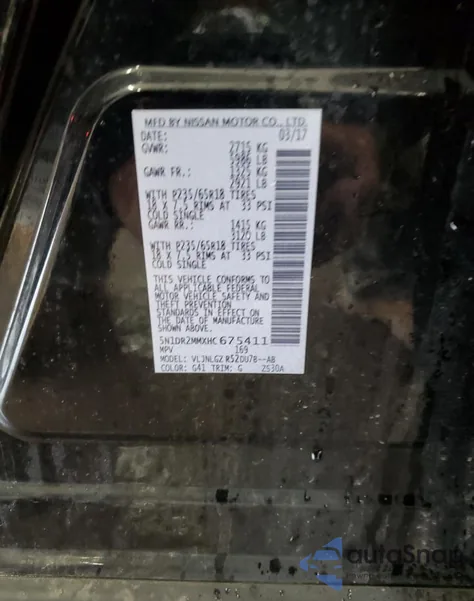 2017 Nissan Pathfinder S z USA, uszkodzony, nr VIN 5N1DR2MMXHC675411